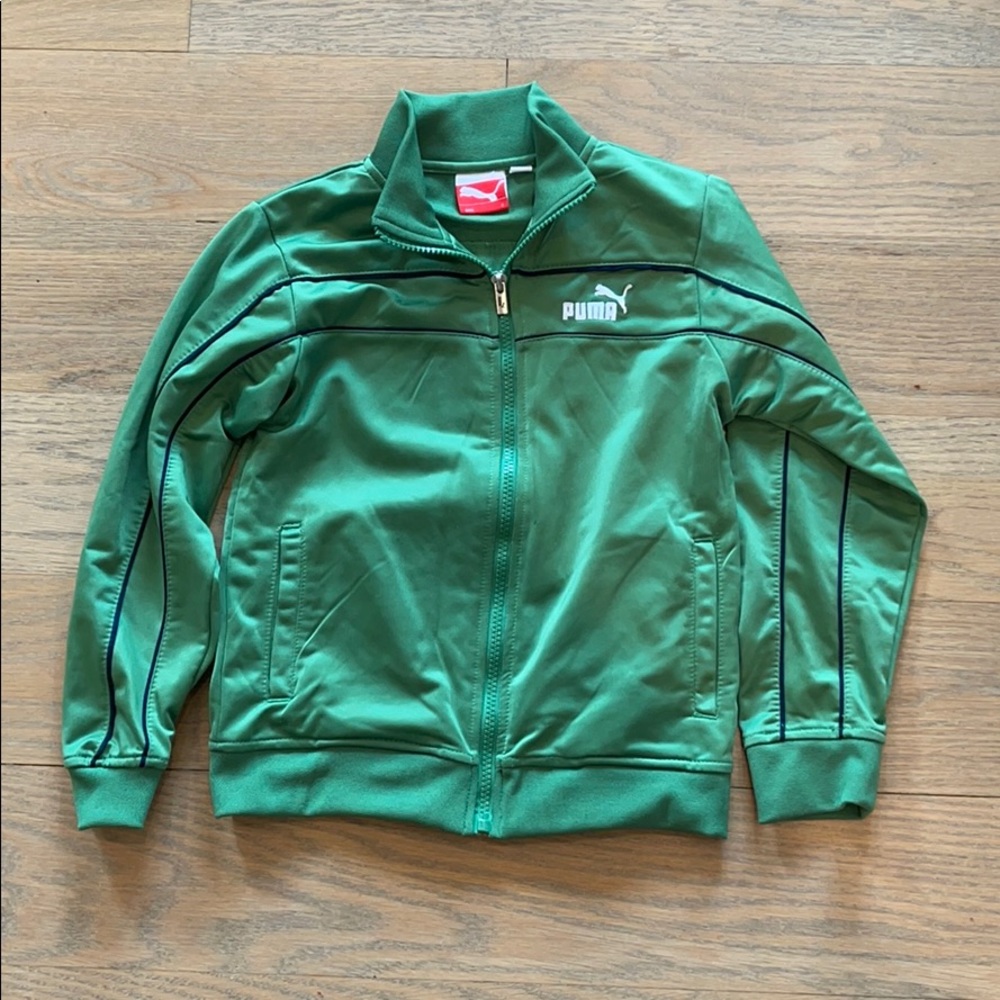 Puma boys green zip up with blue piping size 7